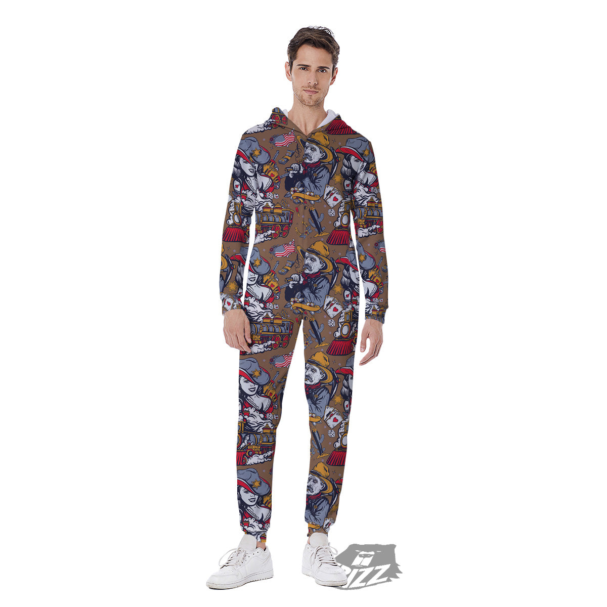 American Old West History Print Pattern Men's Jumpsuit-grizzshop