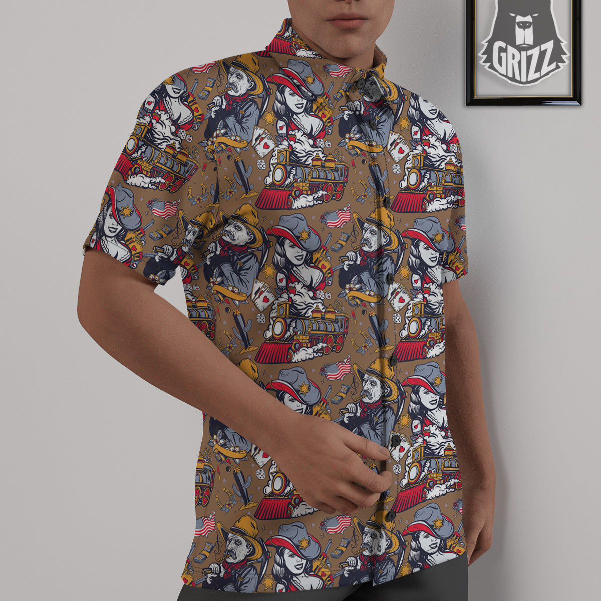 American Old West History Print Pattern Untucked Shirts-grizzshop