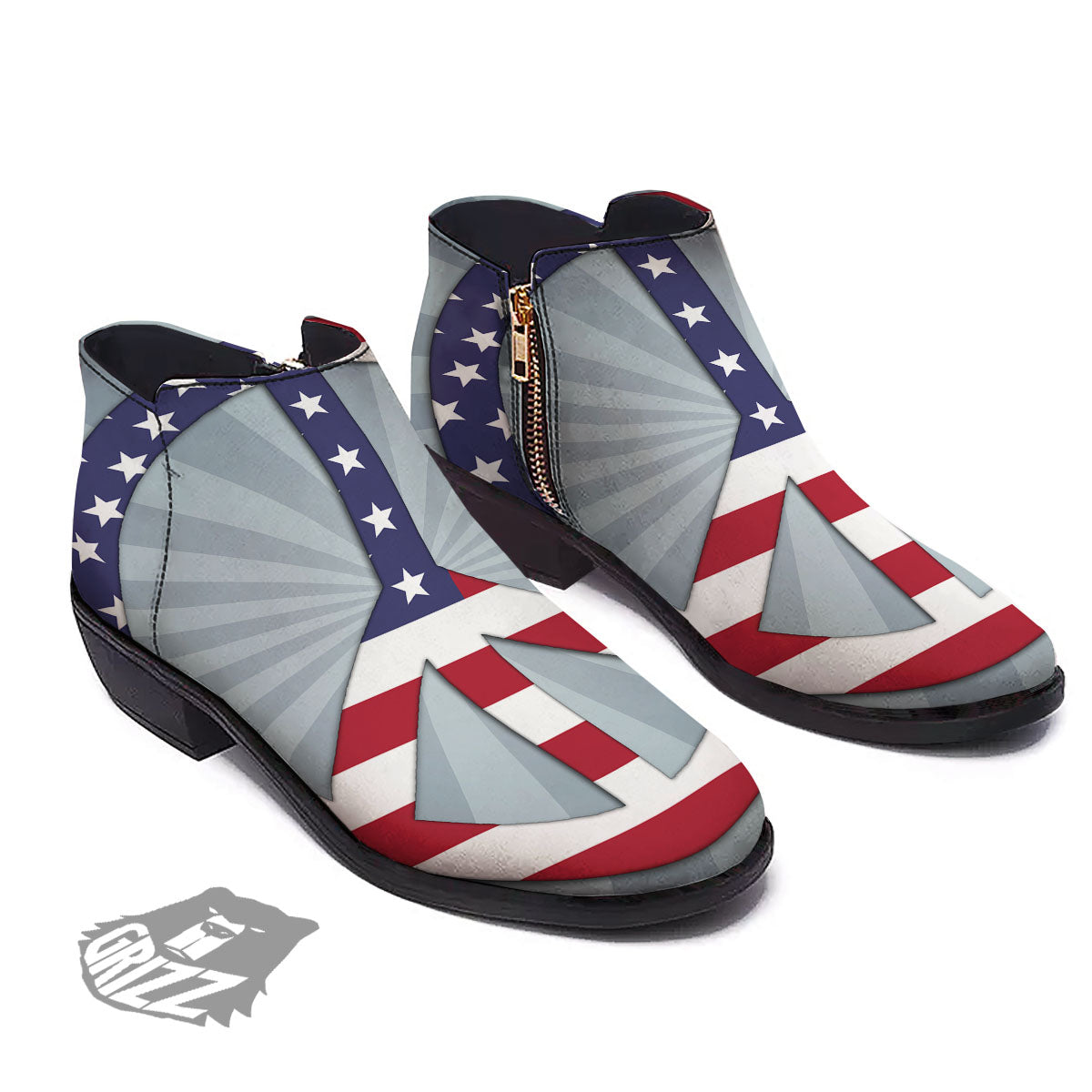 American Peace Flag Print Ankle Boots-grizzshop