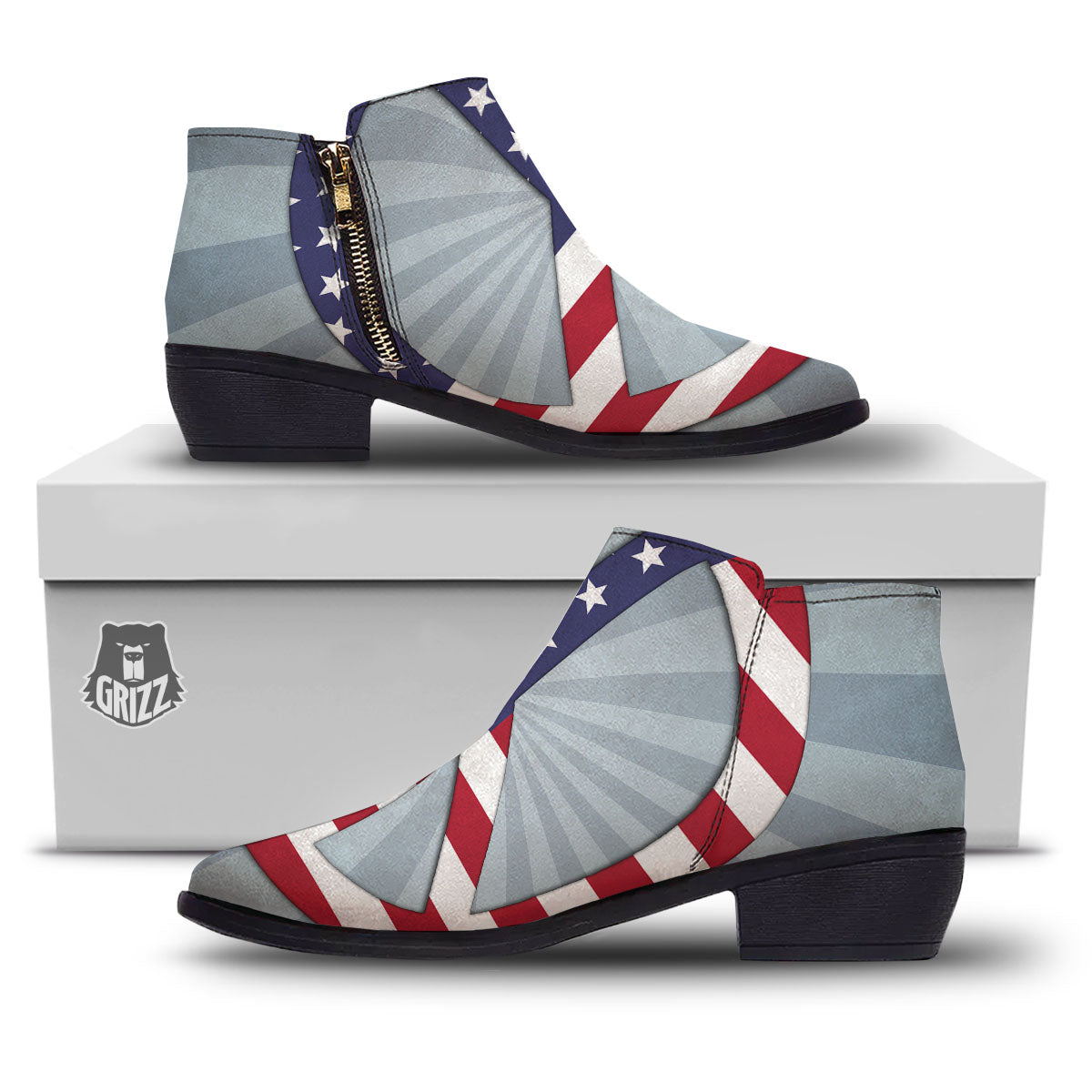 American Peace Flag Print Ankle Boots-grizzshop
