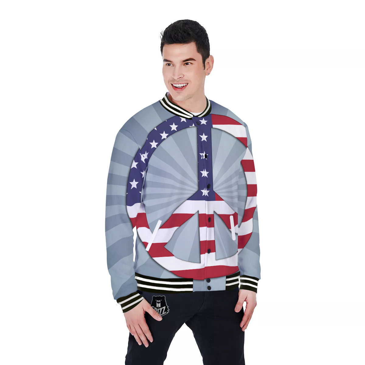American Peace Flag Print Baseball Jacket-grizzshop