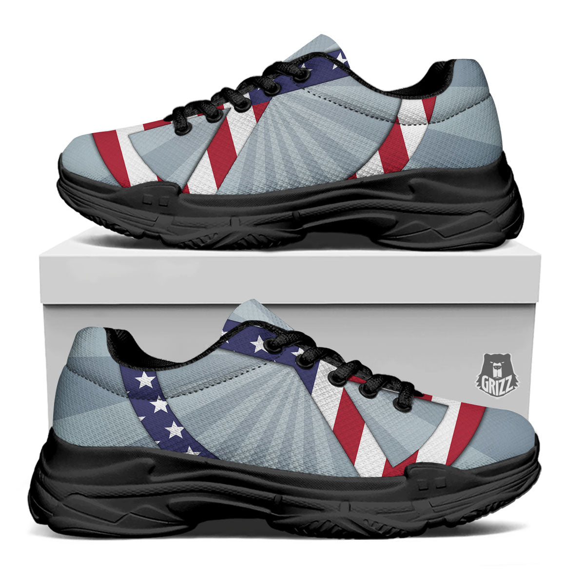 American Peace Flag Print Black Chunky Shoes-grizzshop