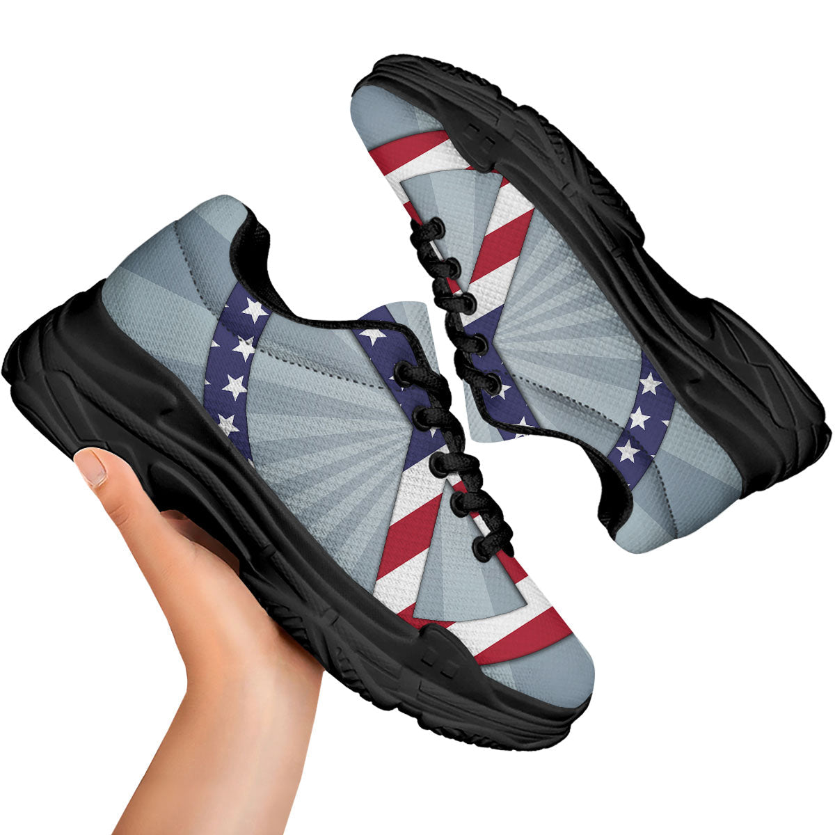 American Peace Flag Print Black Chunky Shoes-grizzshop