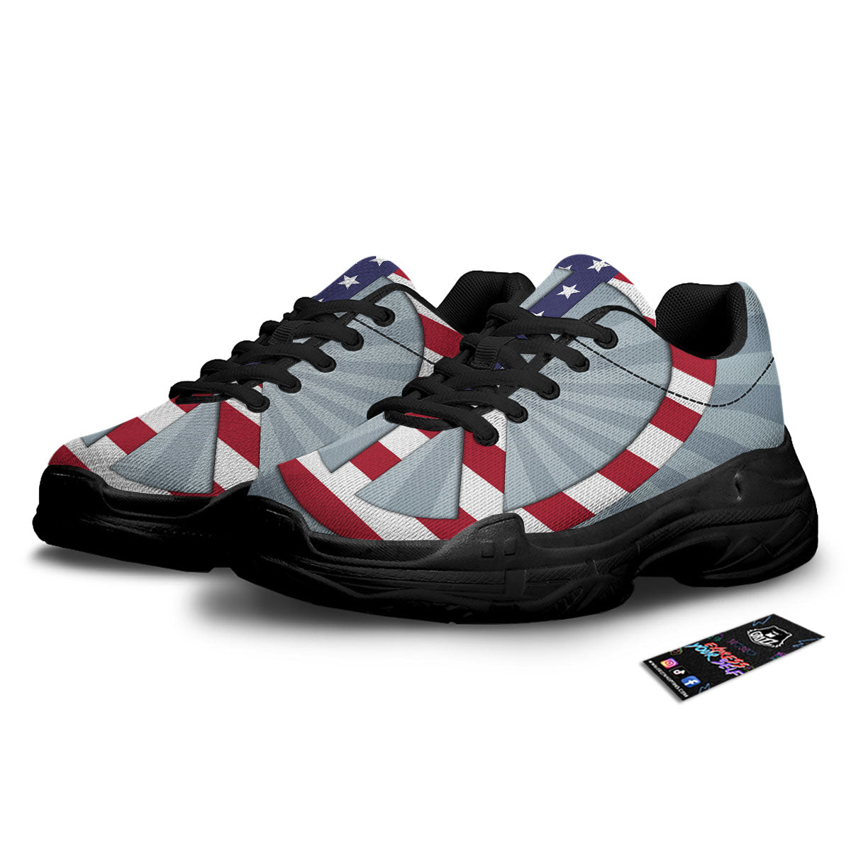 American Peace Flag Print Black Chunky Shoes-grizzshop