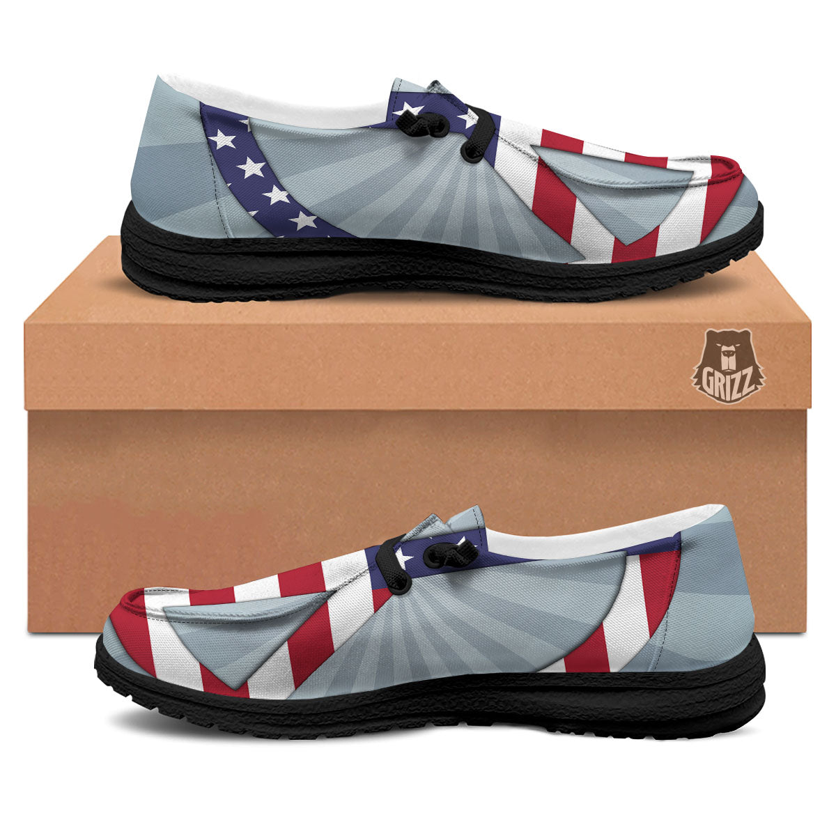 American Peace Flag Print Black Loafers-grizzshop