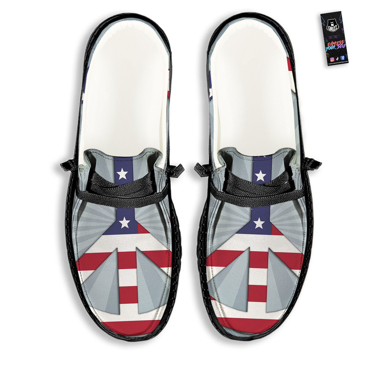 American Peace Flag Print Black Loafers-grizzshop