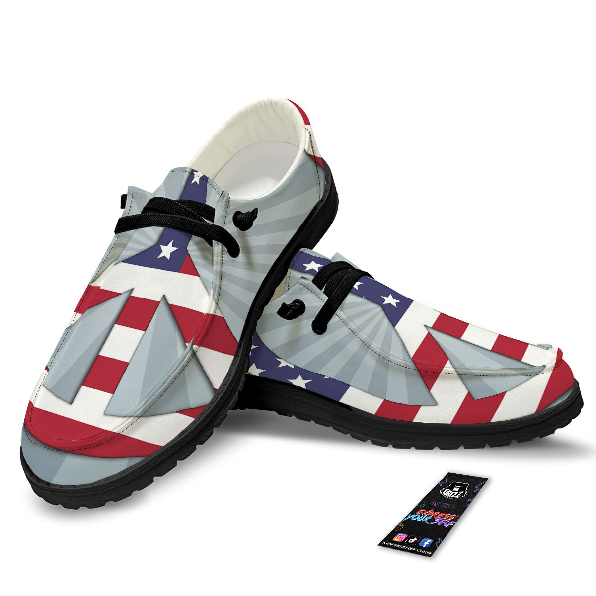 American Peace Flag Print Black Loafers-grizzshop