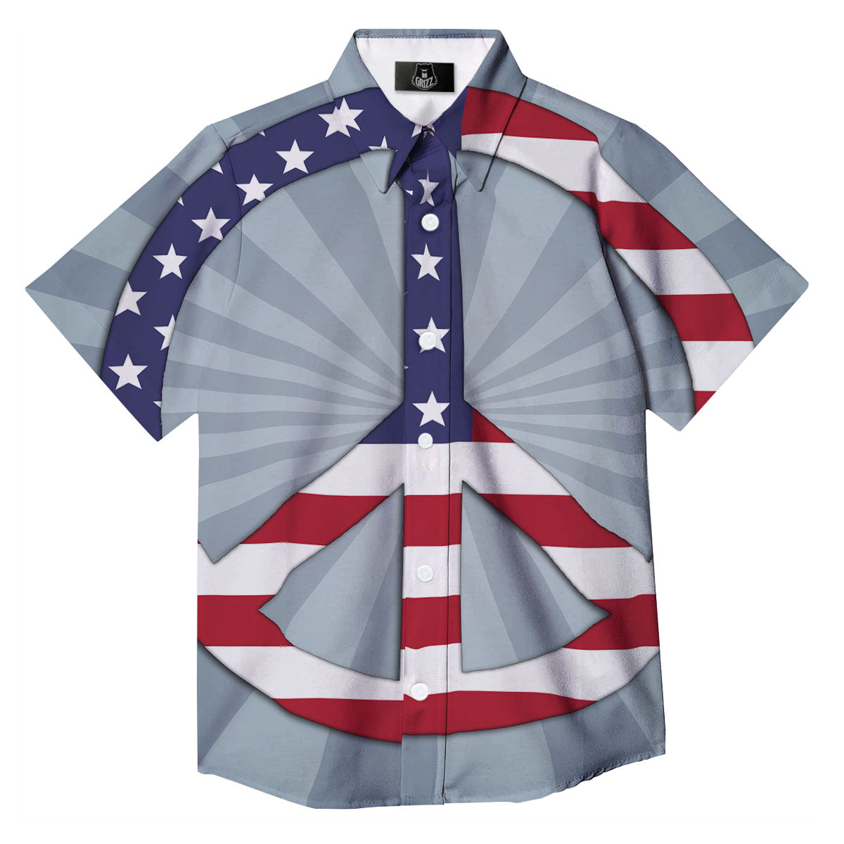 American Peace Flag Print Button Up Shirt-grizzshop