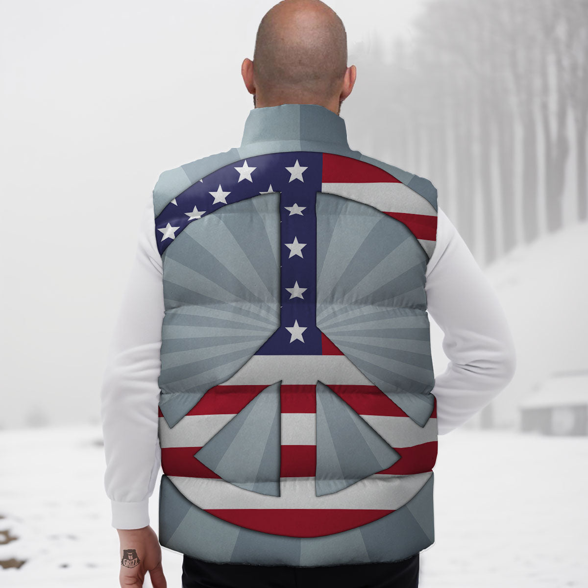American Peace Flag Print Down Vest