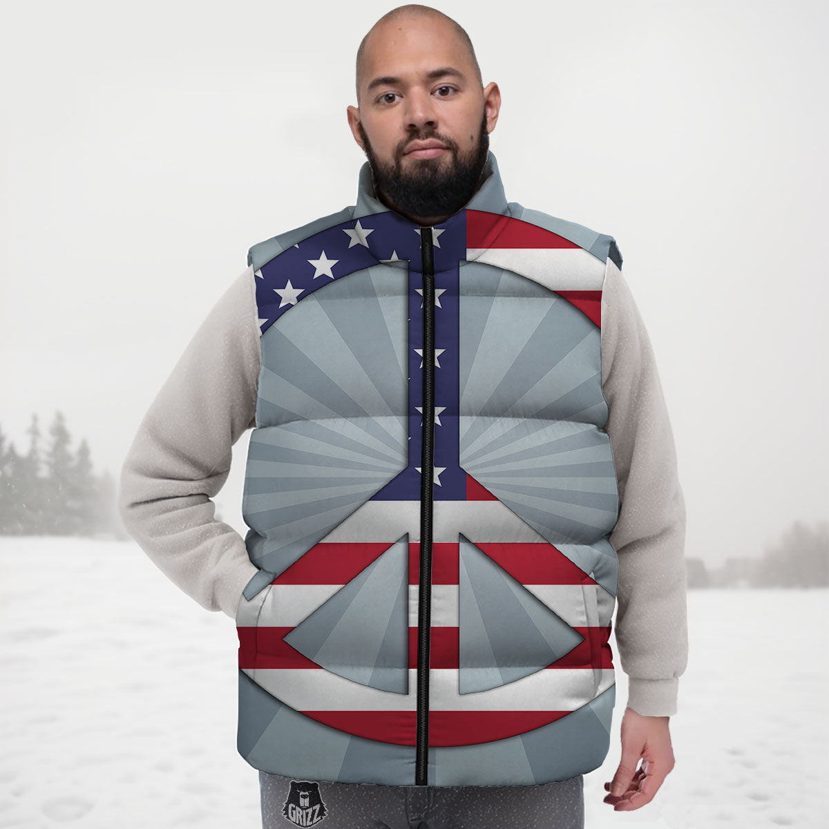 American Peace Flag Print Down Vest