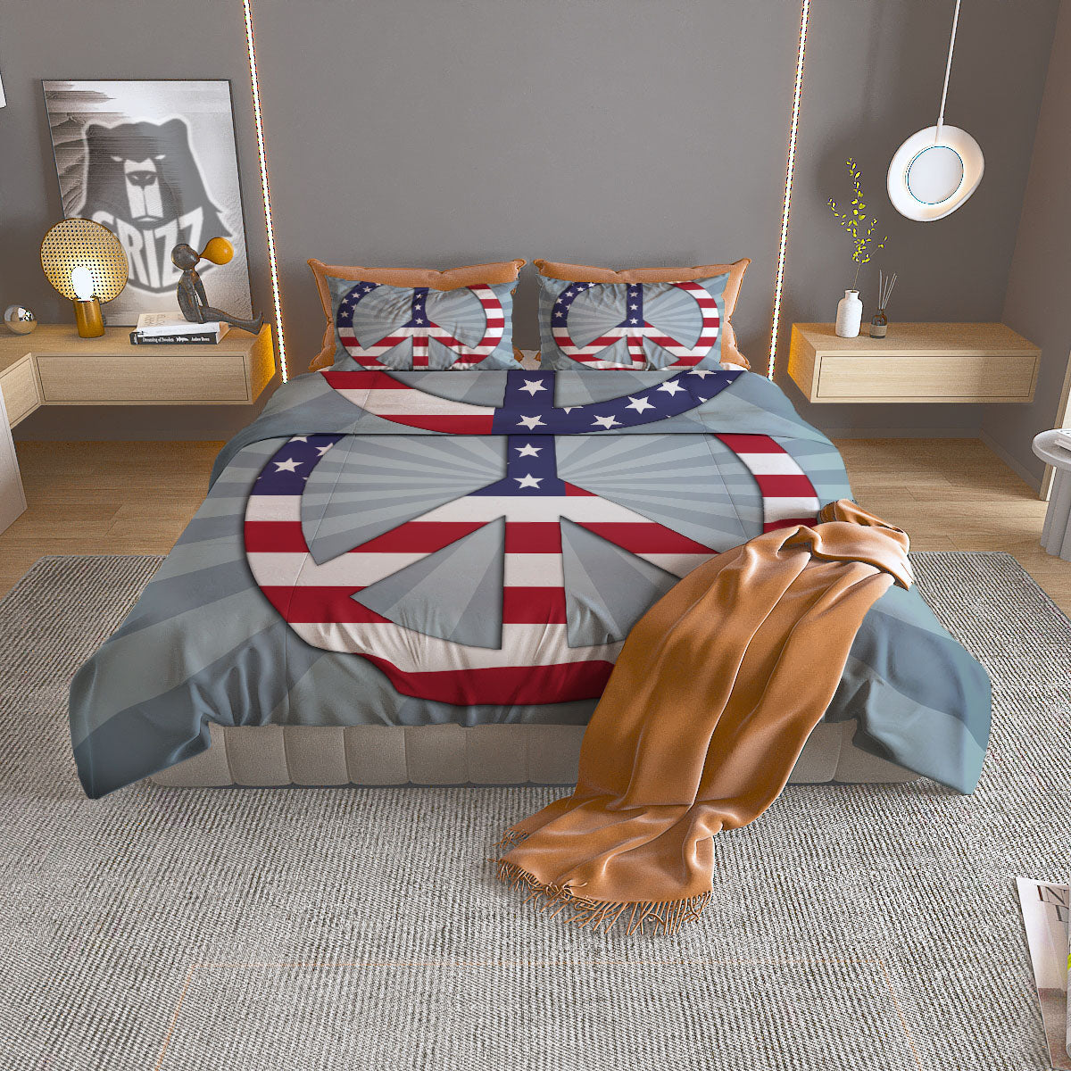 American Peace Flag Print Duvet Cover Bedding Set
