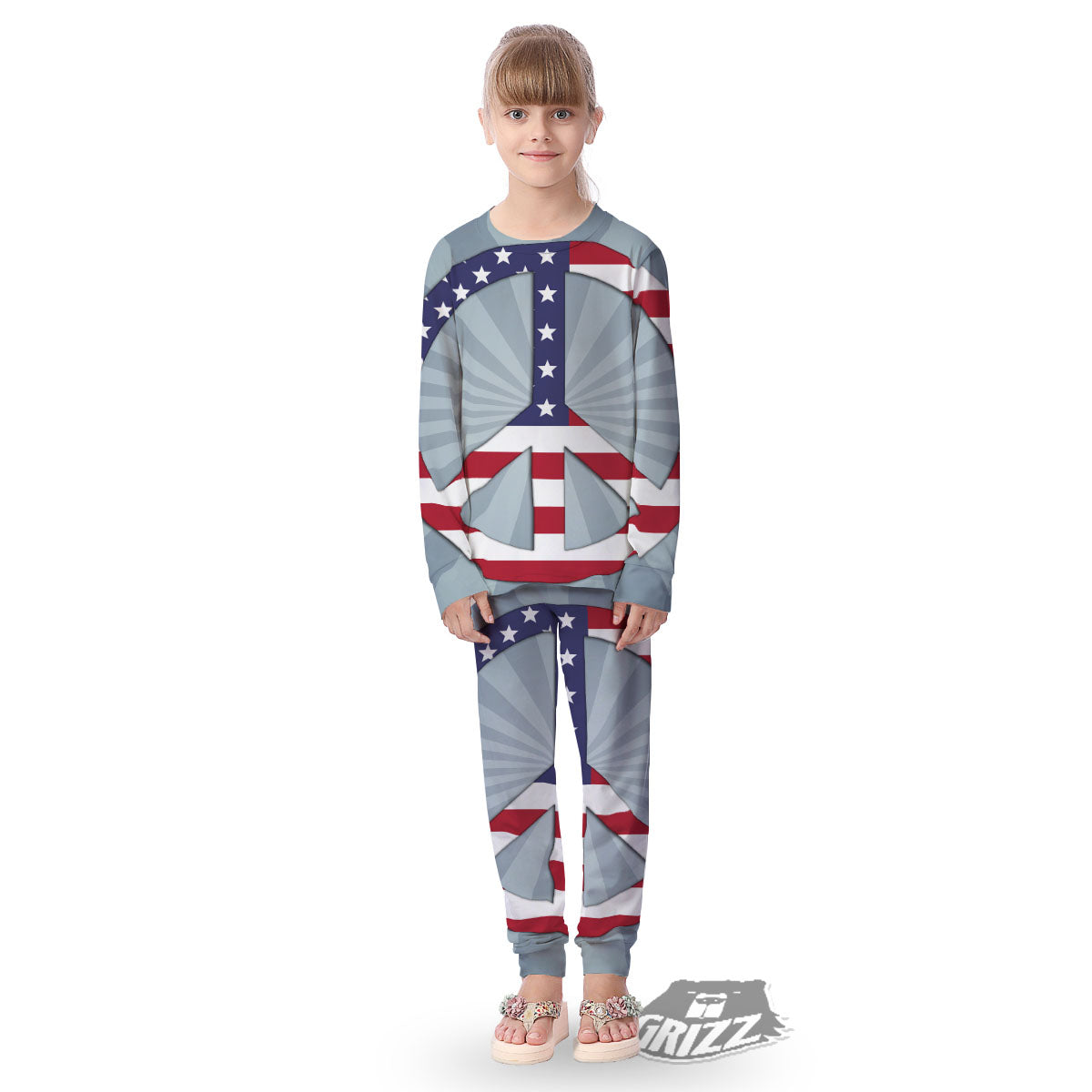 American Peace Flag Print Kid's Pajamas-grizzshop