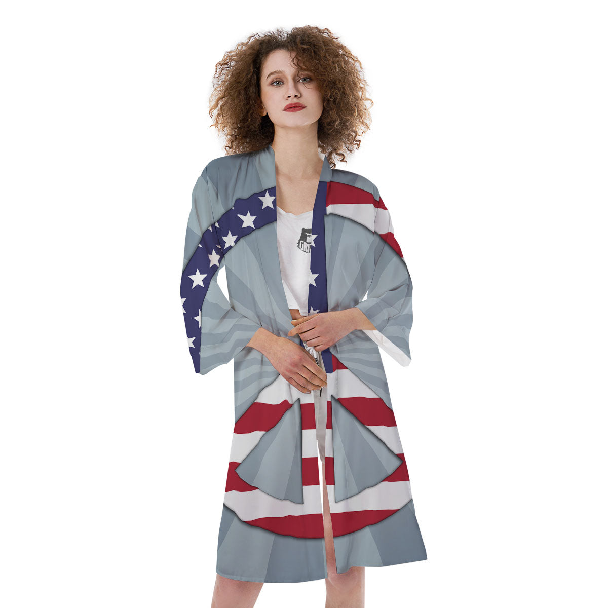 American Peace Flag Print Kimono-grizzshop