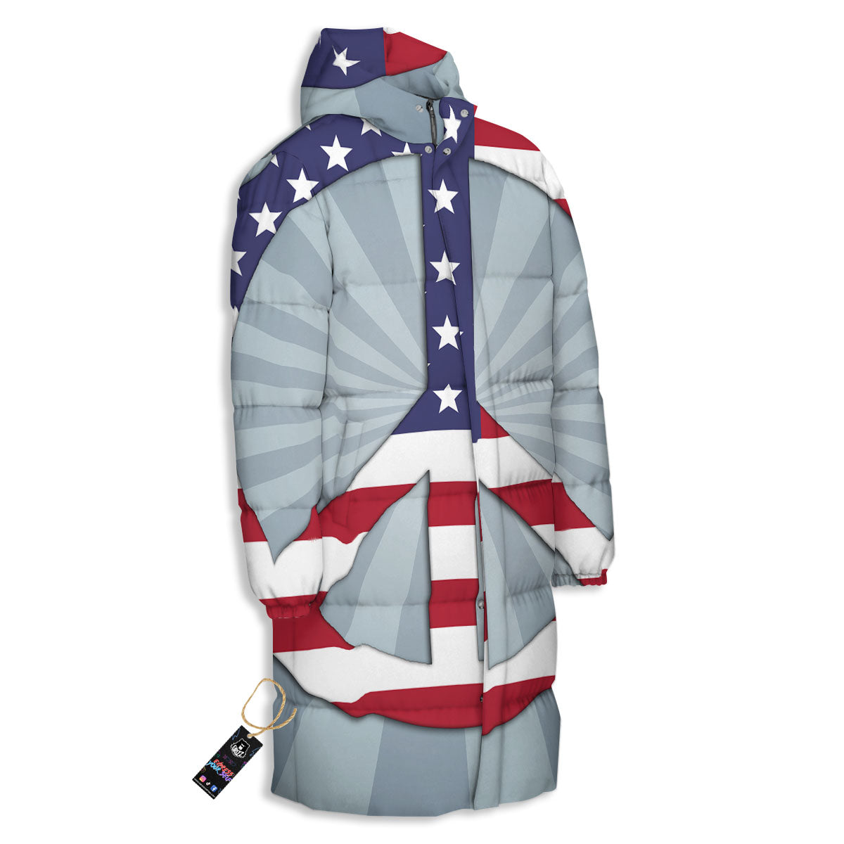 American Peace Flag Print Long Down Jacket-grizzshop
