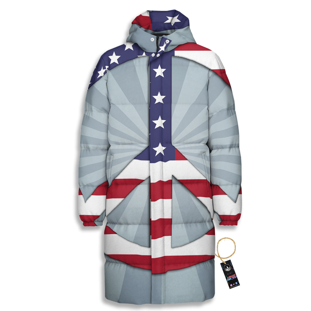 American Peace Flag Print Long Down Jacket-grizzshop