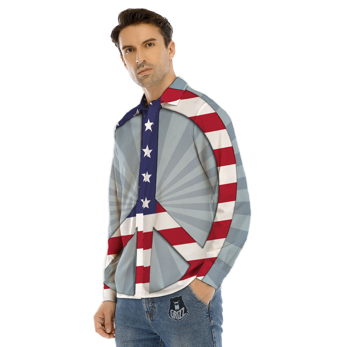 American Peace Flag Print Men's Dress Shirts-grizzshop