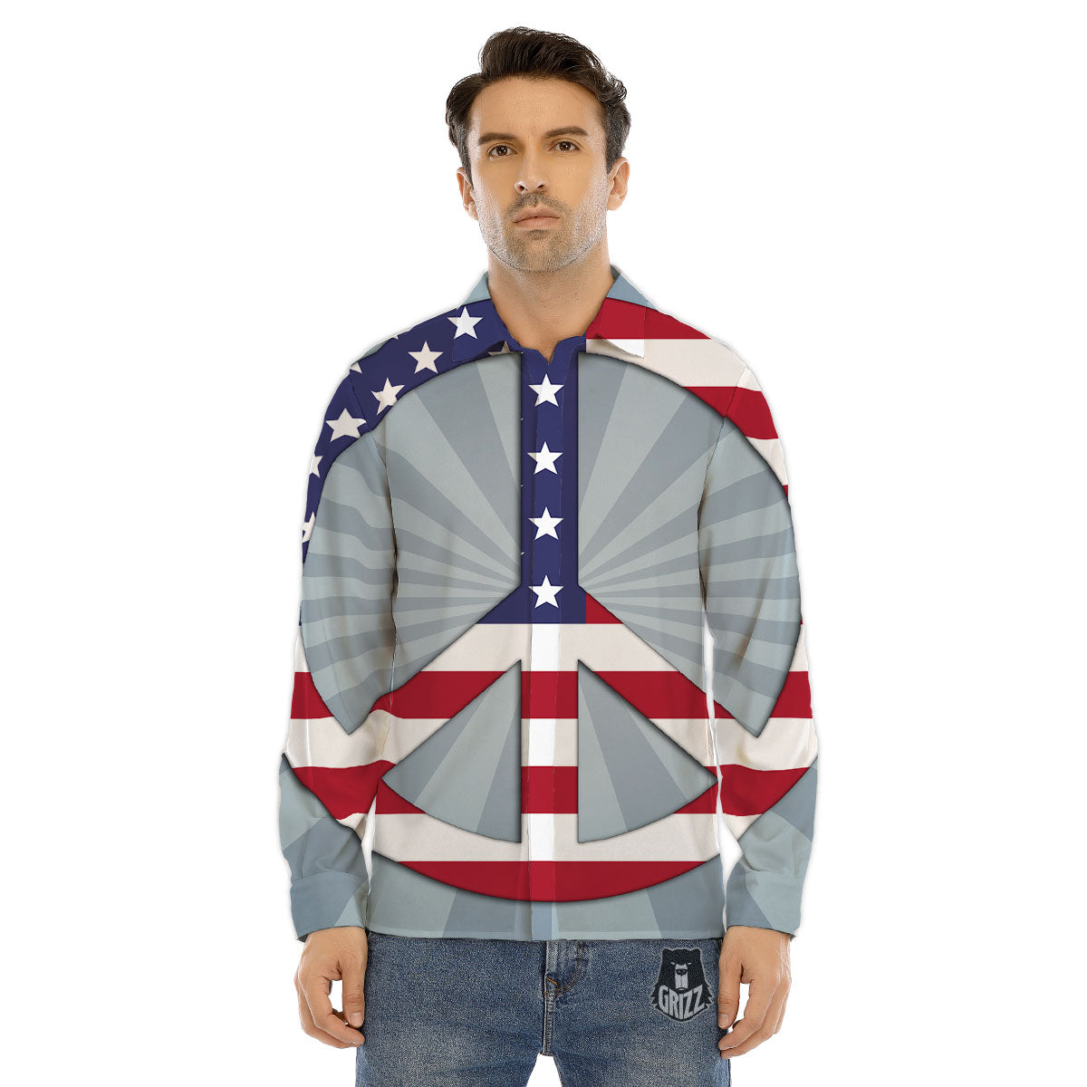 American Peace Flag Print Men's Dress Shirts-grizzshop