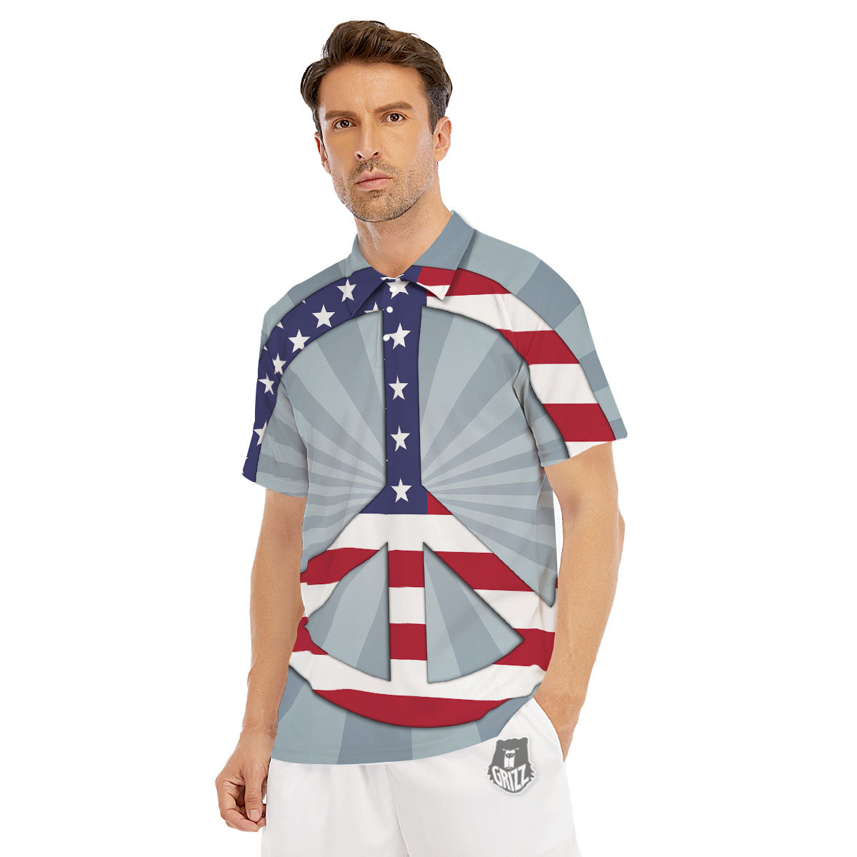 American Peace Flag Print Men's Golf Shirts-grizzshop