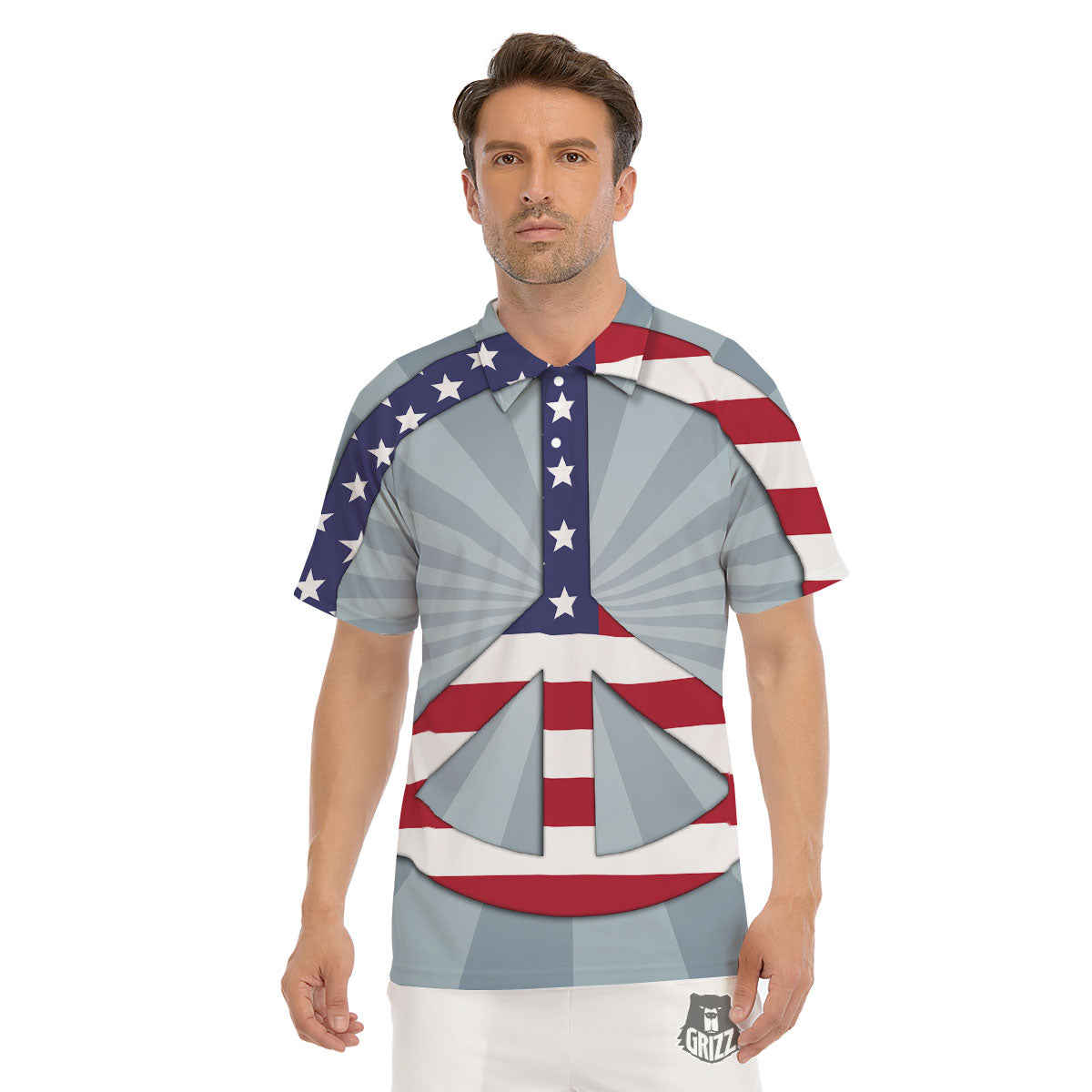 American Peace Flag Print Men's Golf Shirts-grizzshop