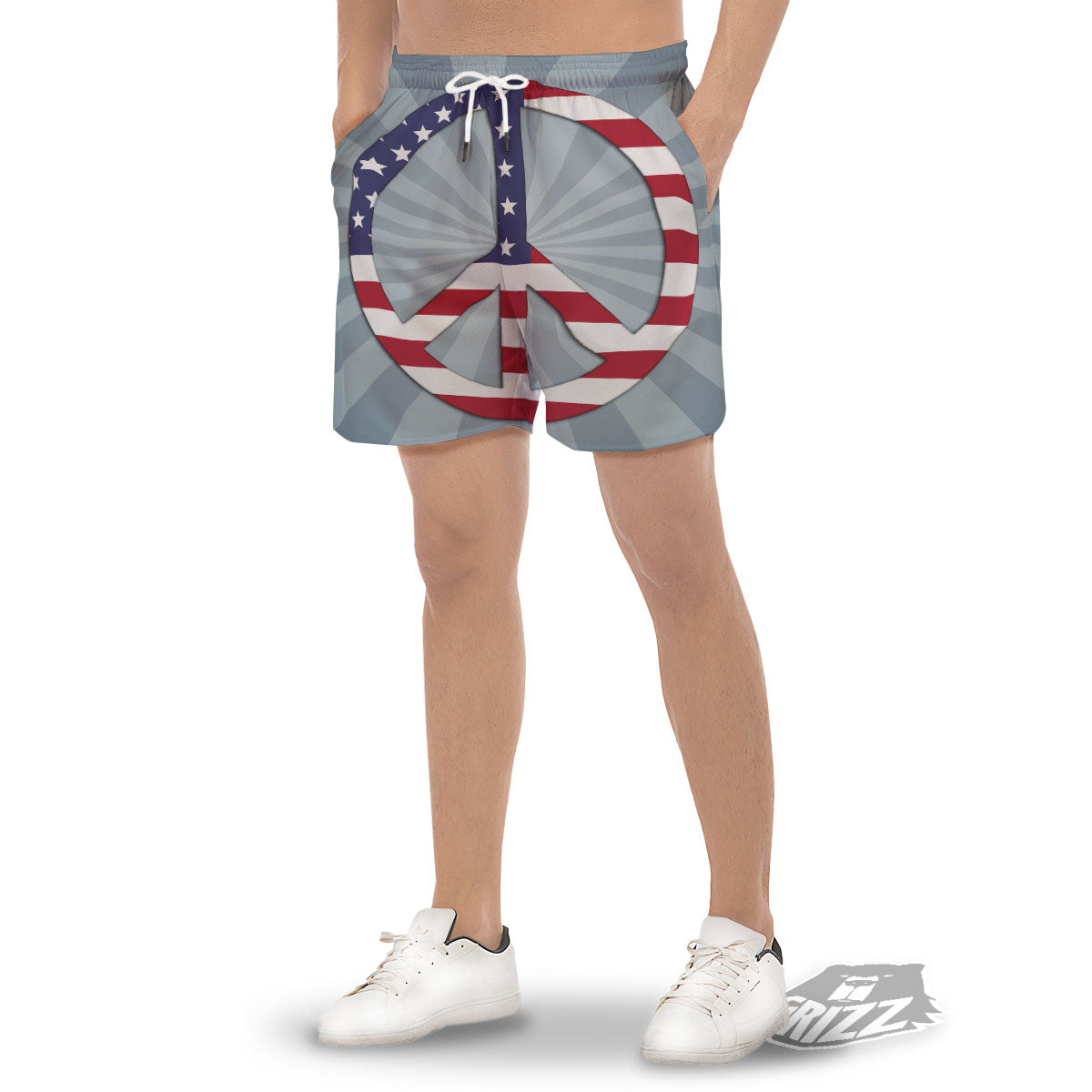 American Peace Flag Print Men's Gym Shorts-grizzshop