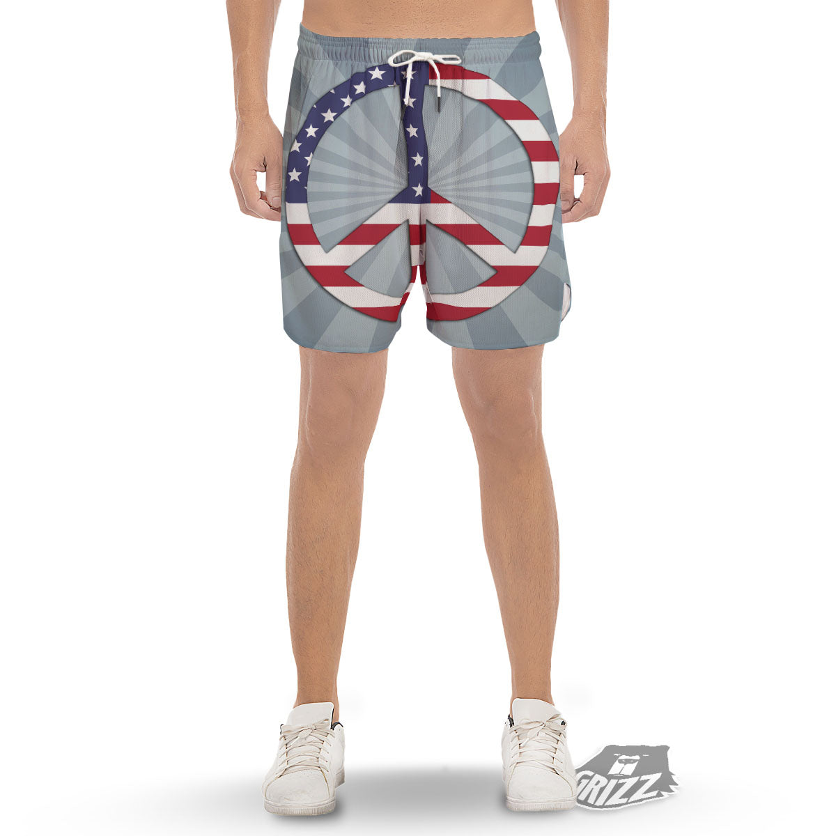 American Peace Flag Print Men's Gym Shorts-grizzshop