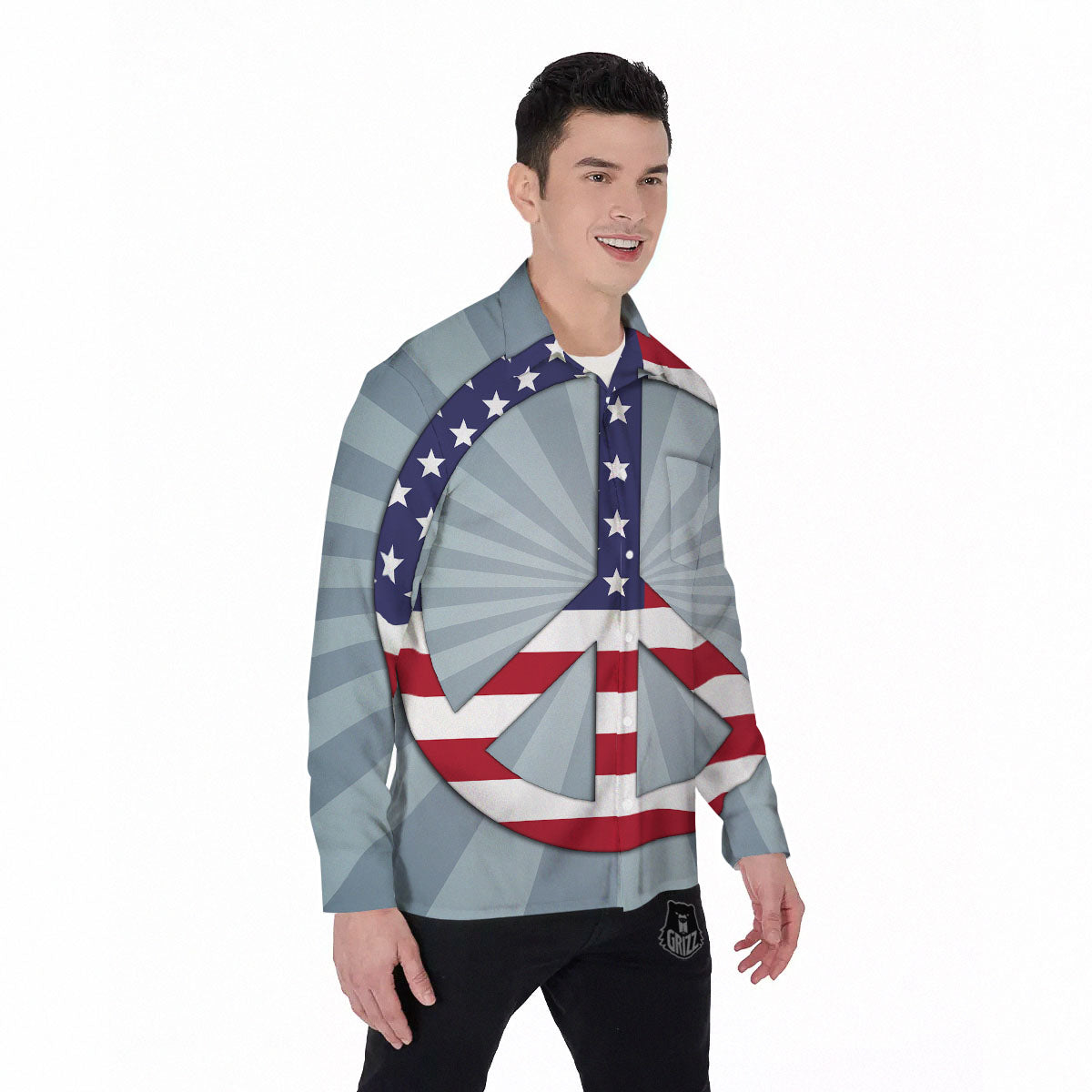 American Peace Flag Print Men's Long Sleeve Shirts-grizzshop