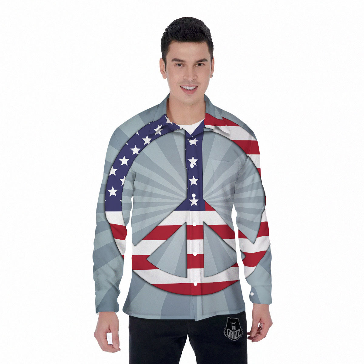 American Peace Flag Print Men's Long Sleeve Shirts-grizzshop