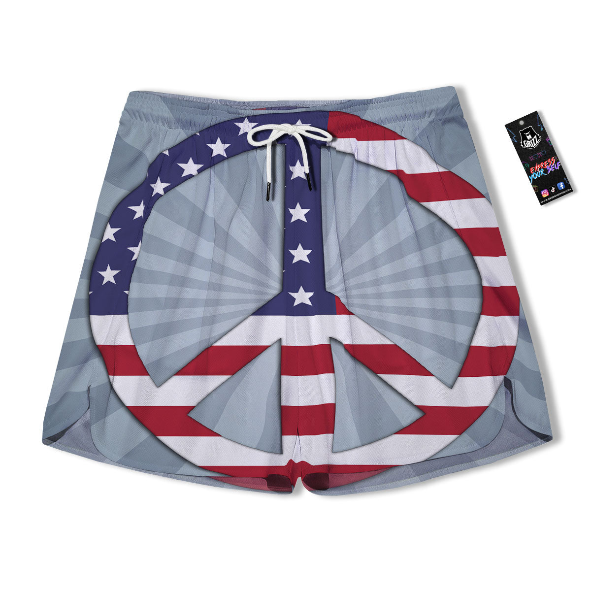 American Peace Flag Print Men's Running Shorts-grizzshop