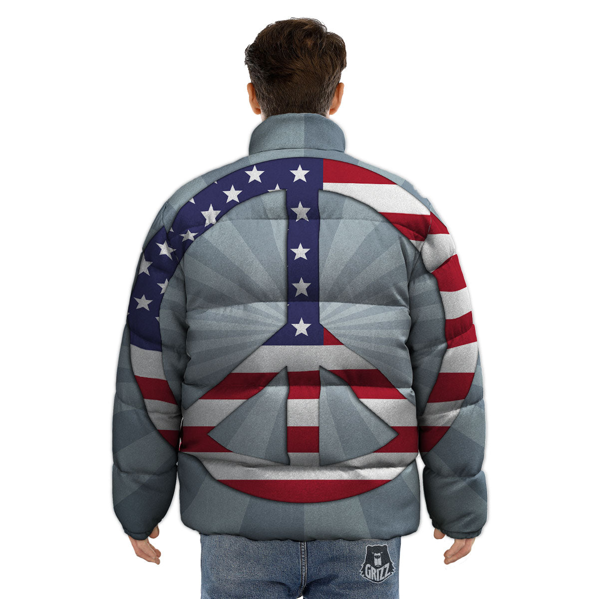 American Peace Flag Print Puffer Jacket-grizzshop