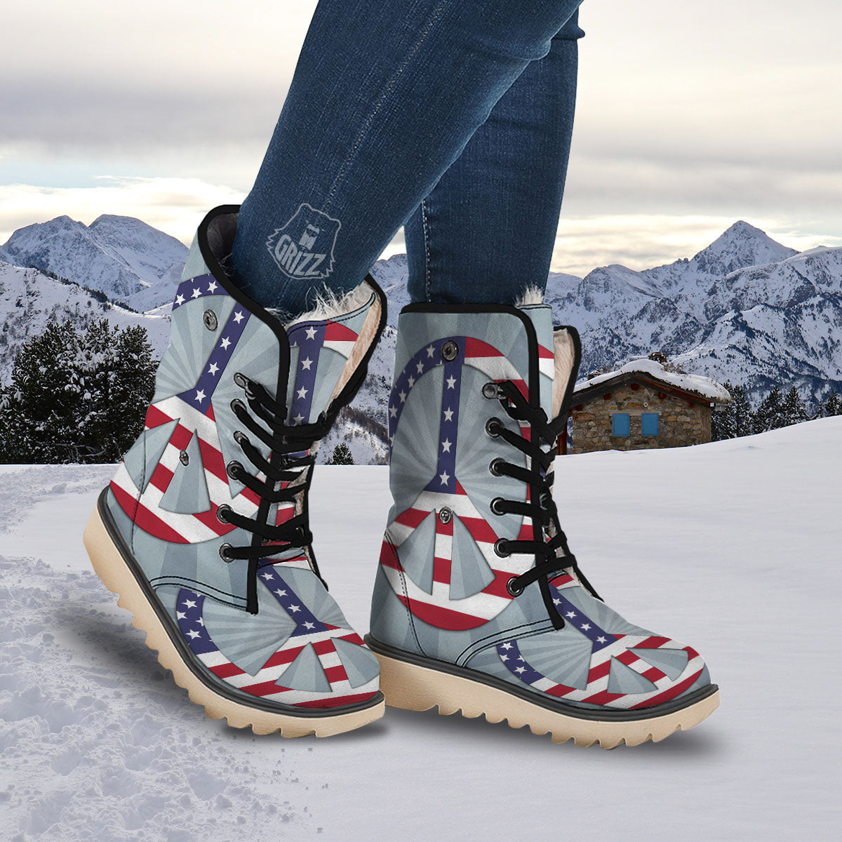 American Peace Flag Print Snow Boots-grizzshop
