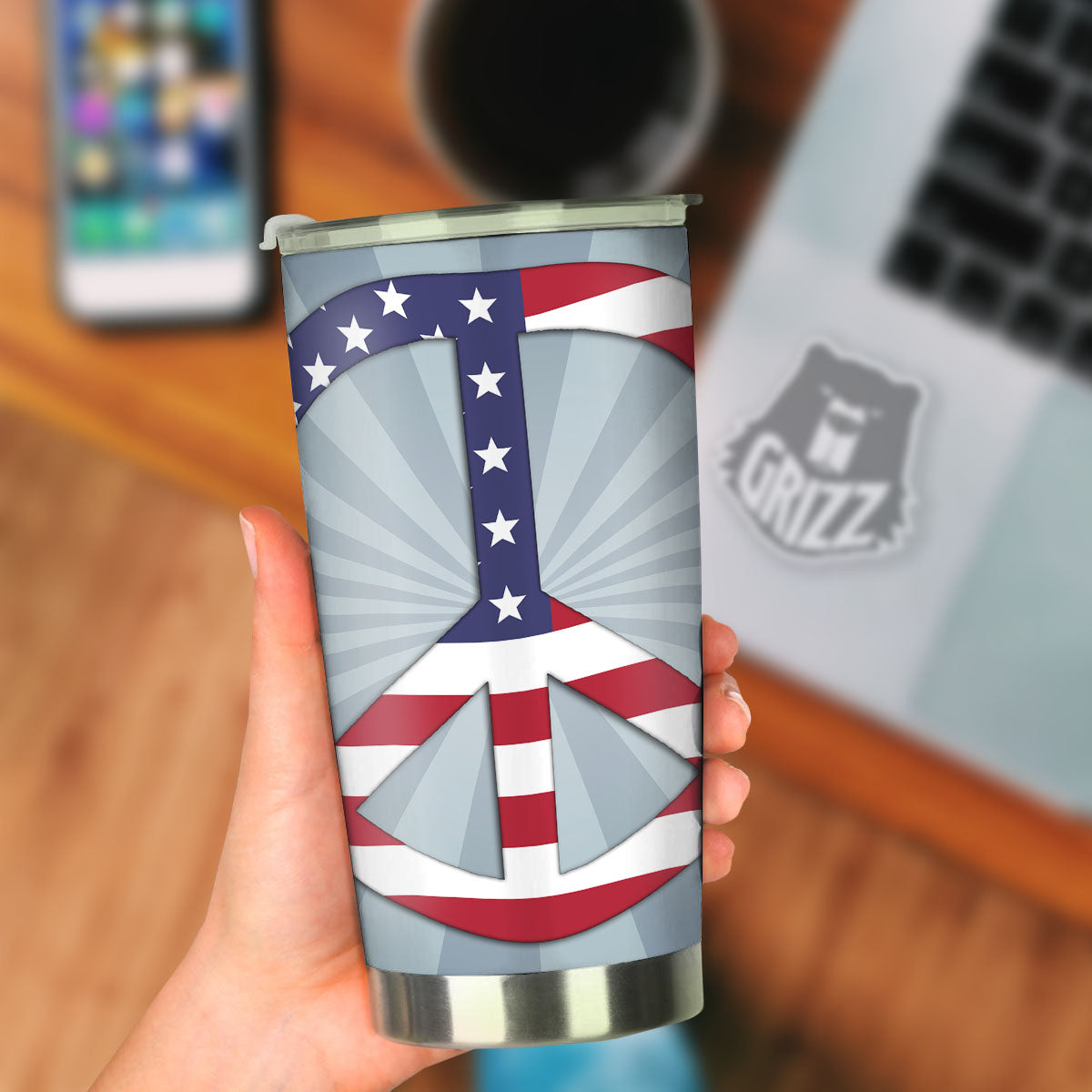 American Peace Flag Print Tumbler-grizzshop