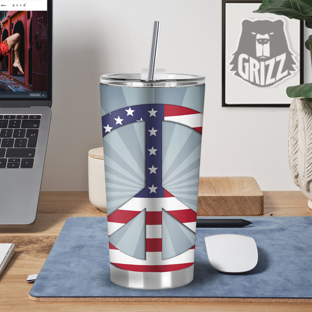 American Peace Flag Print Tumbler-grizzshop