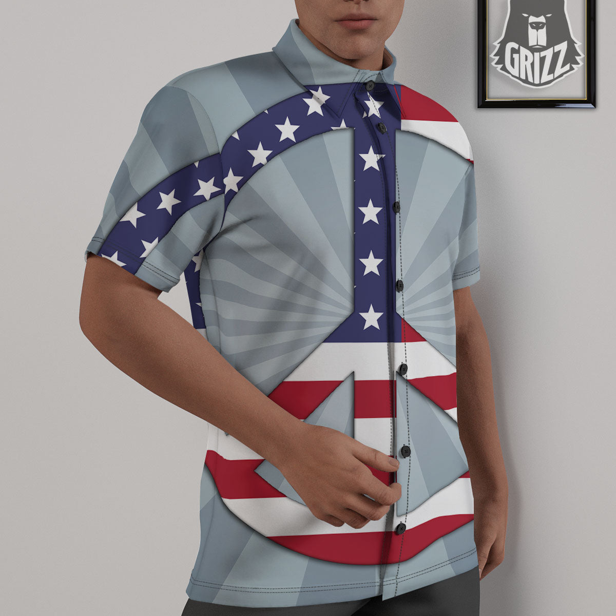 American Peace Flag Print Untucked Shirts-grizzshop