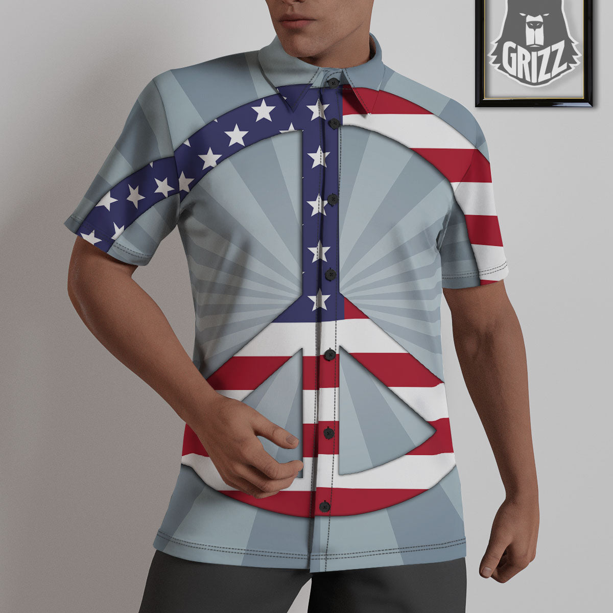 American Peace Flag Print Untucked Shirts-grizzshop