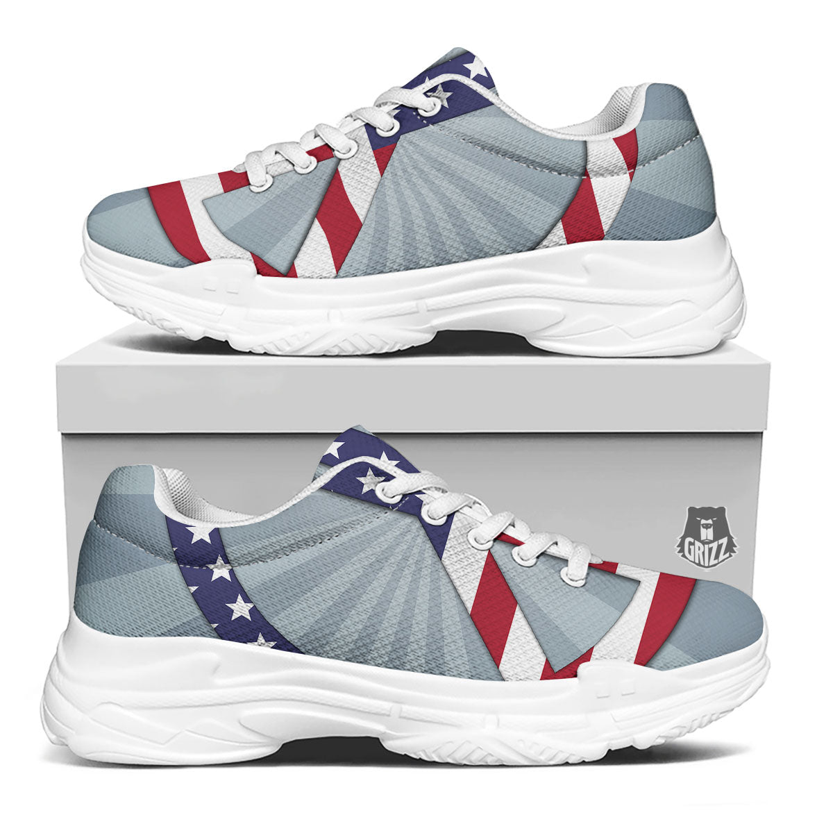 American Peace Flag Print White Chunky Shoes-grizzshop