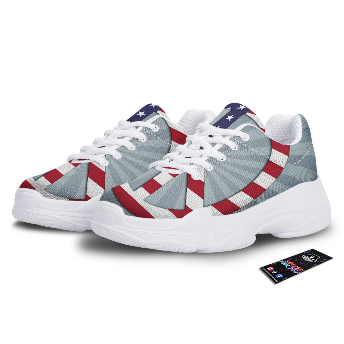 American Peace Flag Print White Chunky Shoes-grizzshop