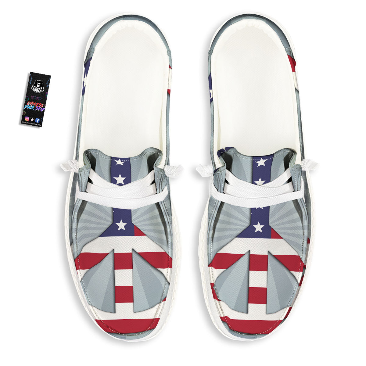 American Peace Flag Print White Loafers-grizzshop