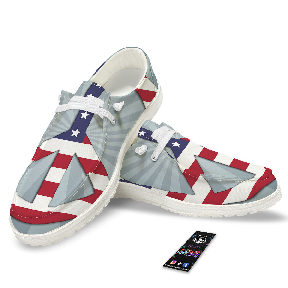 American Peace Flag Print White Loafers-grizzshop