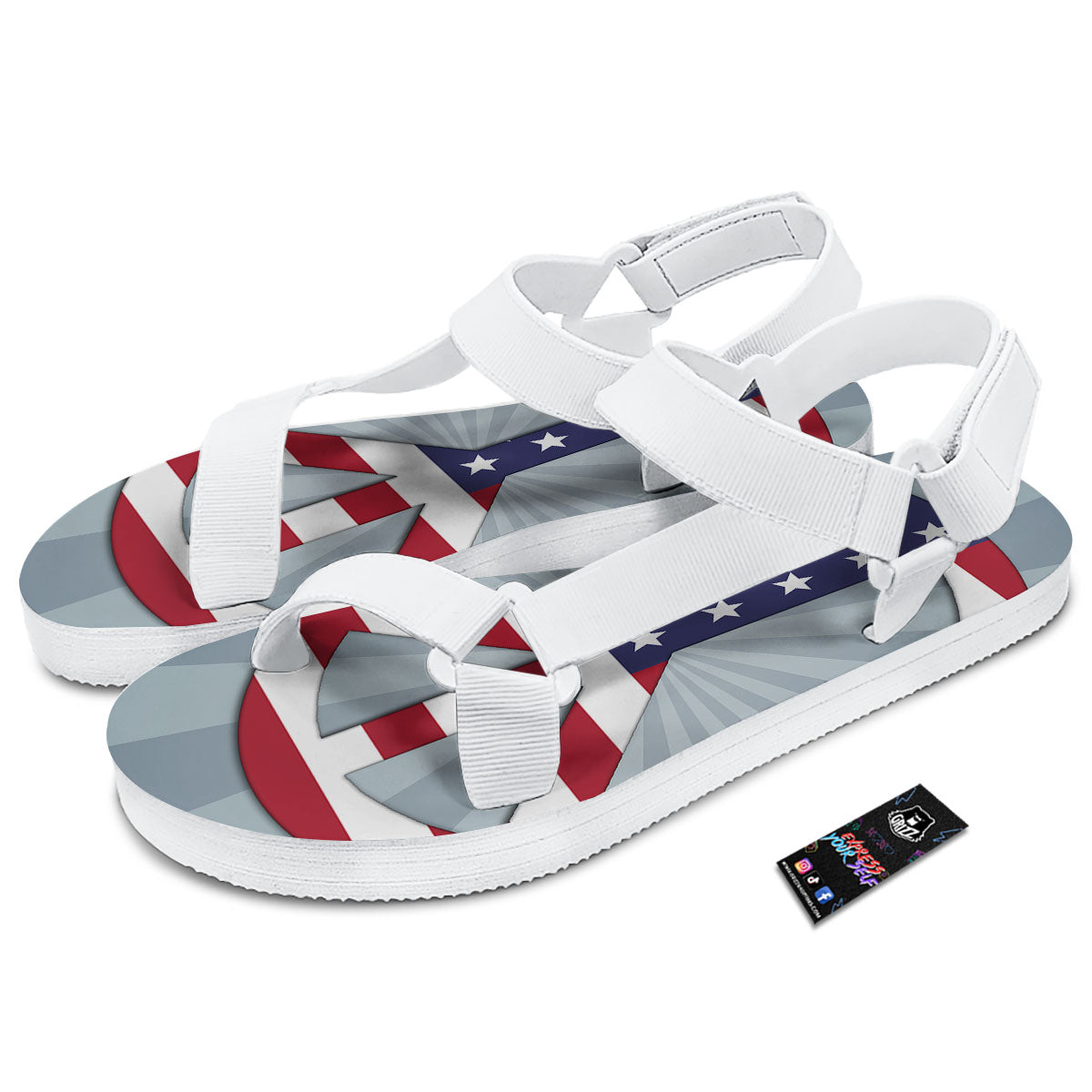 American Peace Flag Print White Open Toe Sandals-grizzshop