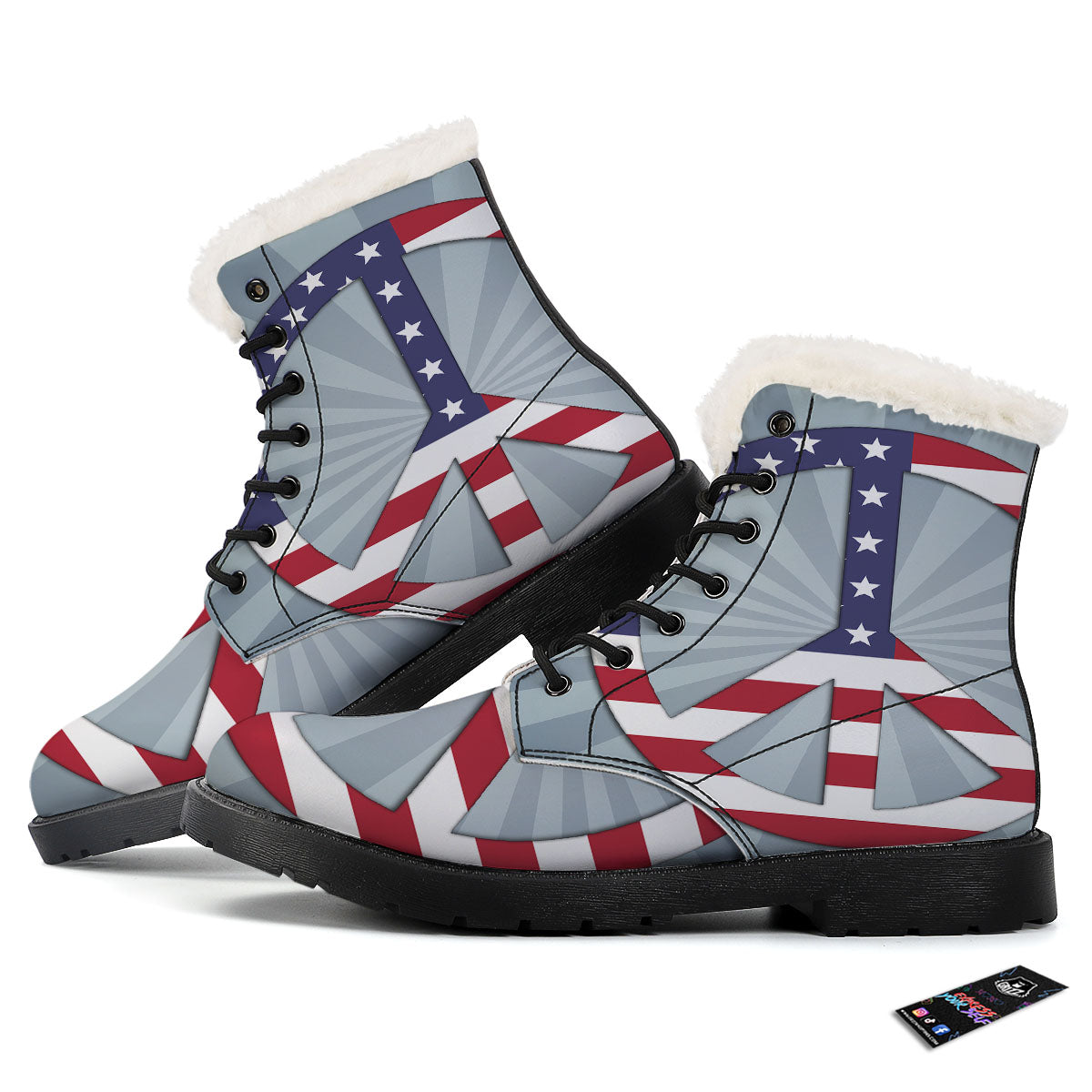 American Peace Flag Print Winter Boots-grizzshop