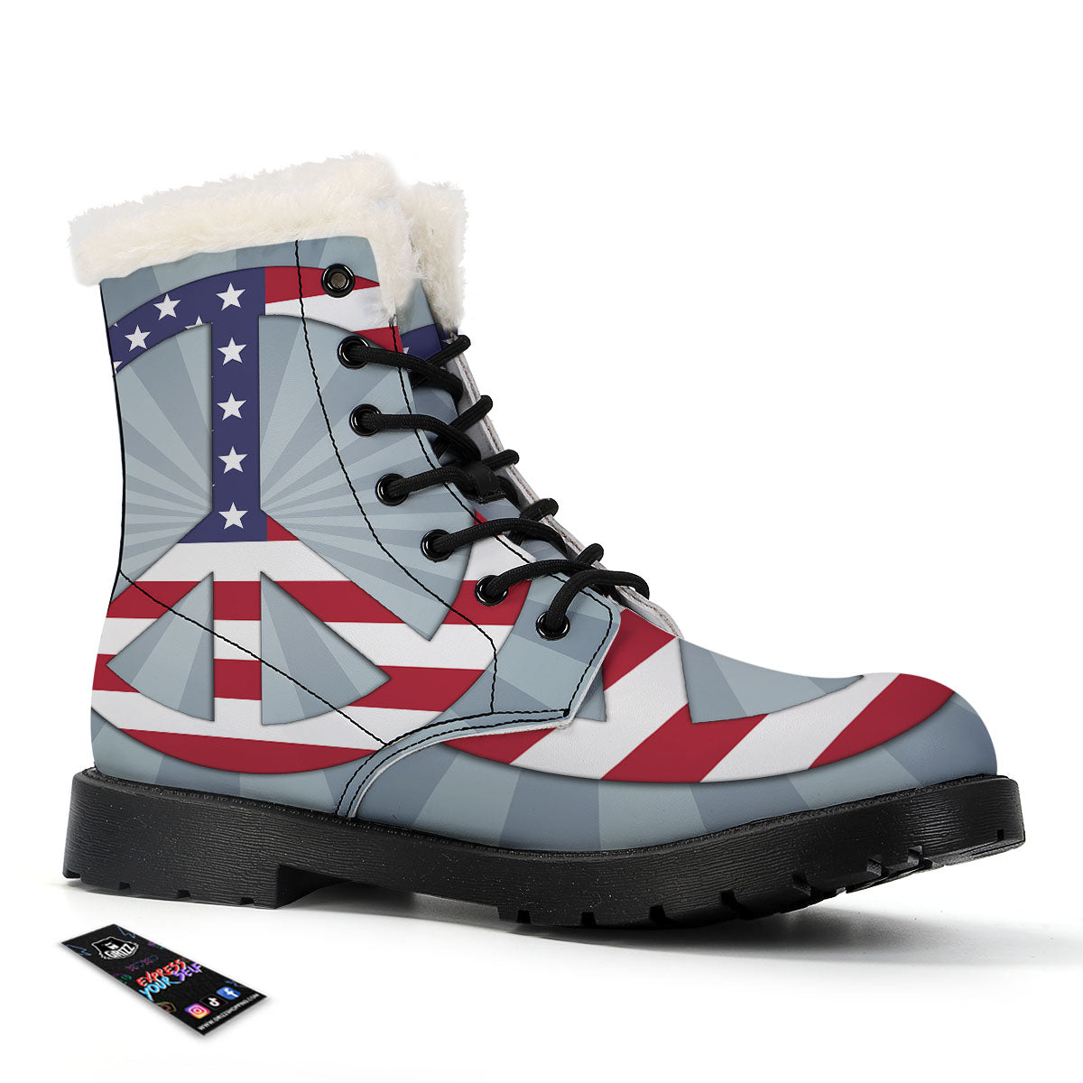 American Peace Flag Print Winter Boots-grizzshop
