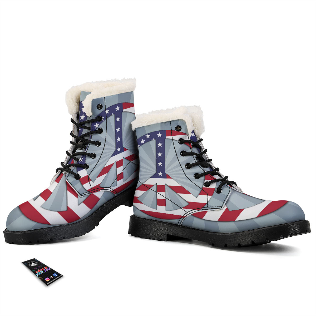 American Peace Flag Print Winter Boots-grizzshop