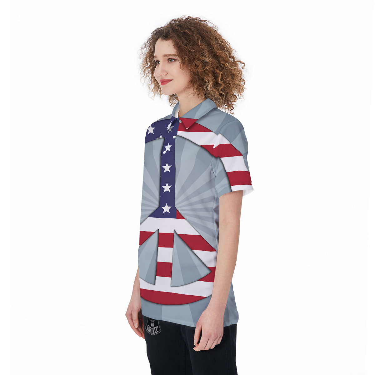 American Peace Flag Print Women's Golf Shirts-grizzshop