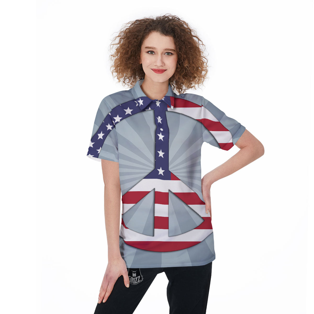American Peace Flag Print Women's Golf Shirts-grizzshop