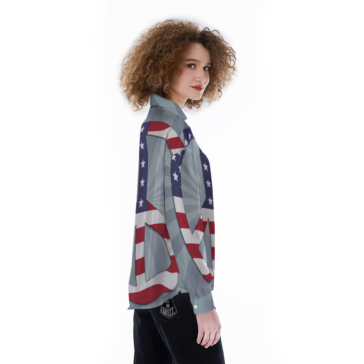American Peace Flag Print Women's Long Sleeve Shirts-grizzshop