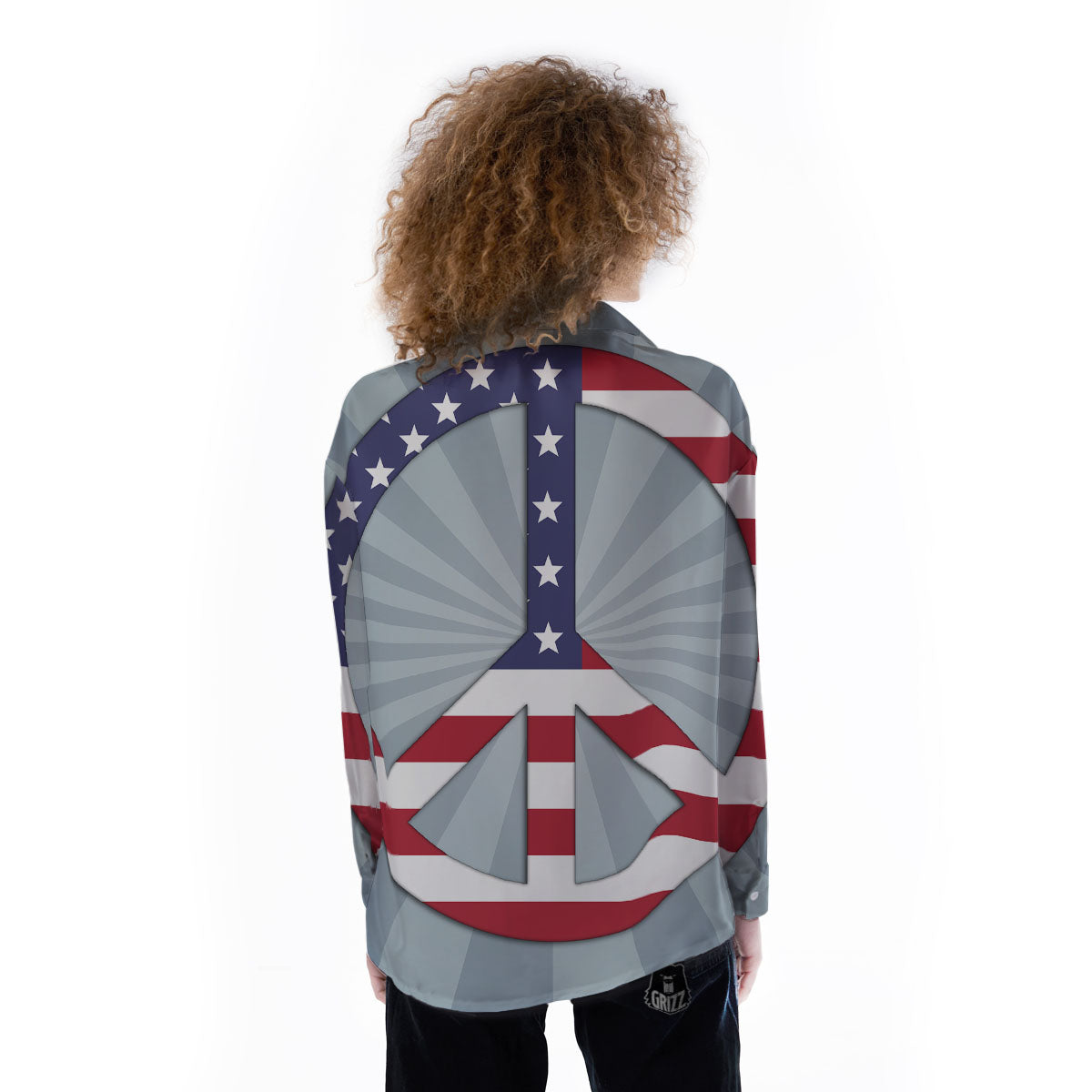 American Peace Flag Print Women's Long Sleeve Shirts-grizzshop