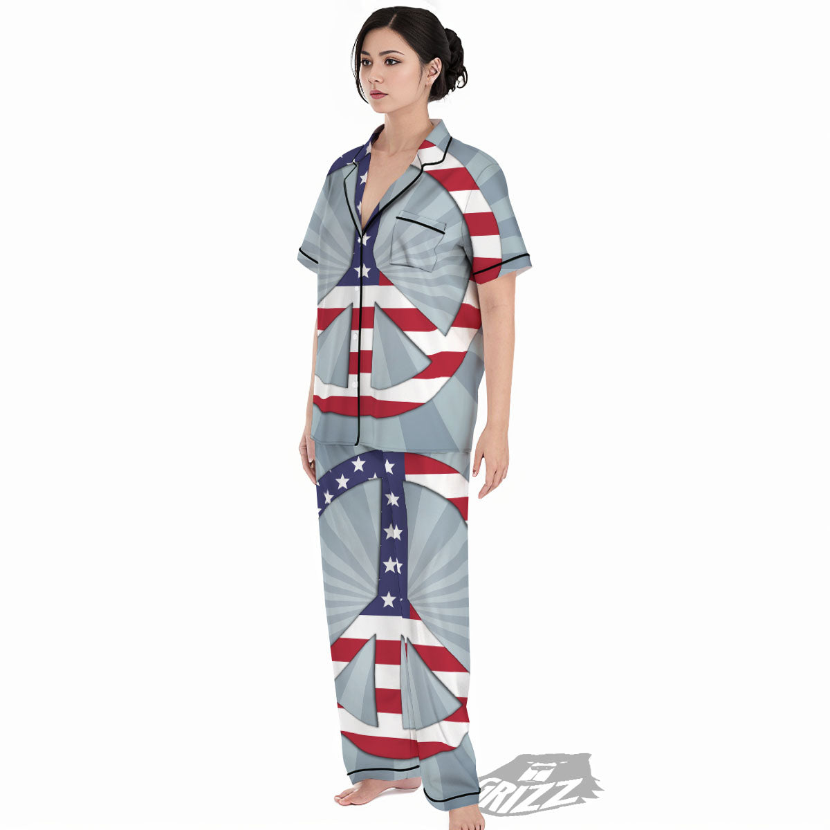 American Peace Flag Print Women's Pajamas Set-grizzshop