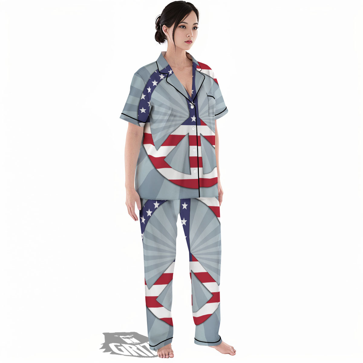 American Peace Flag Print Women's Pajamas Set-grizzshop