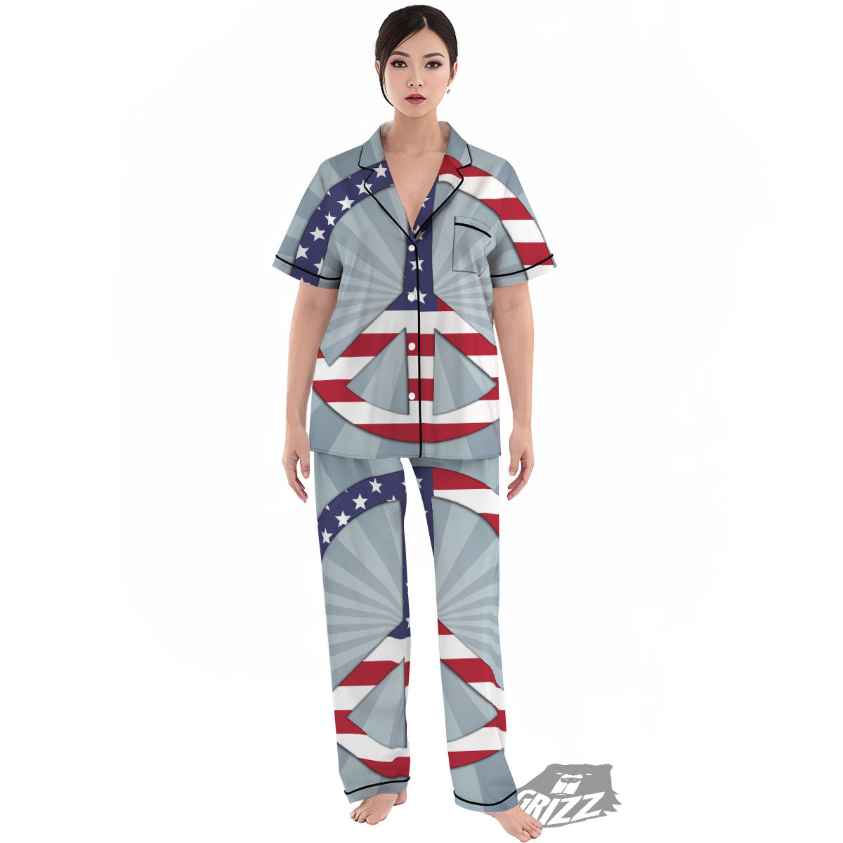American Peace Flag Print Women's Pajamas Set-grizzshop