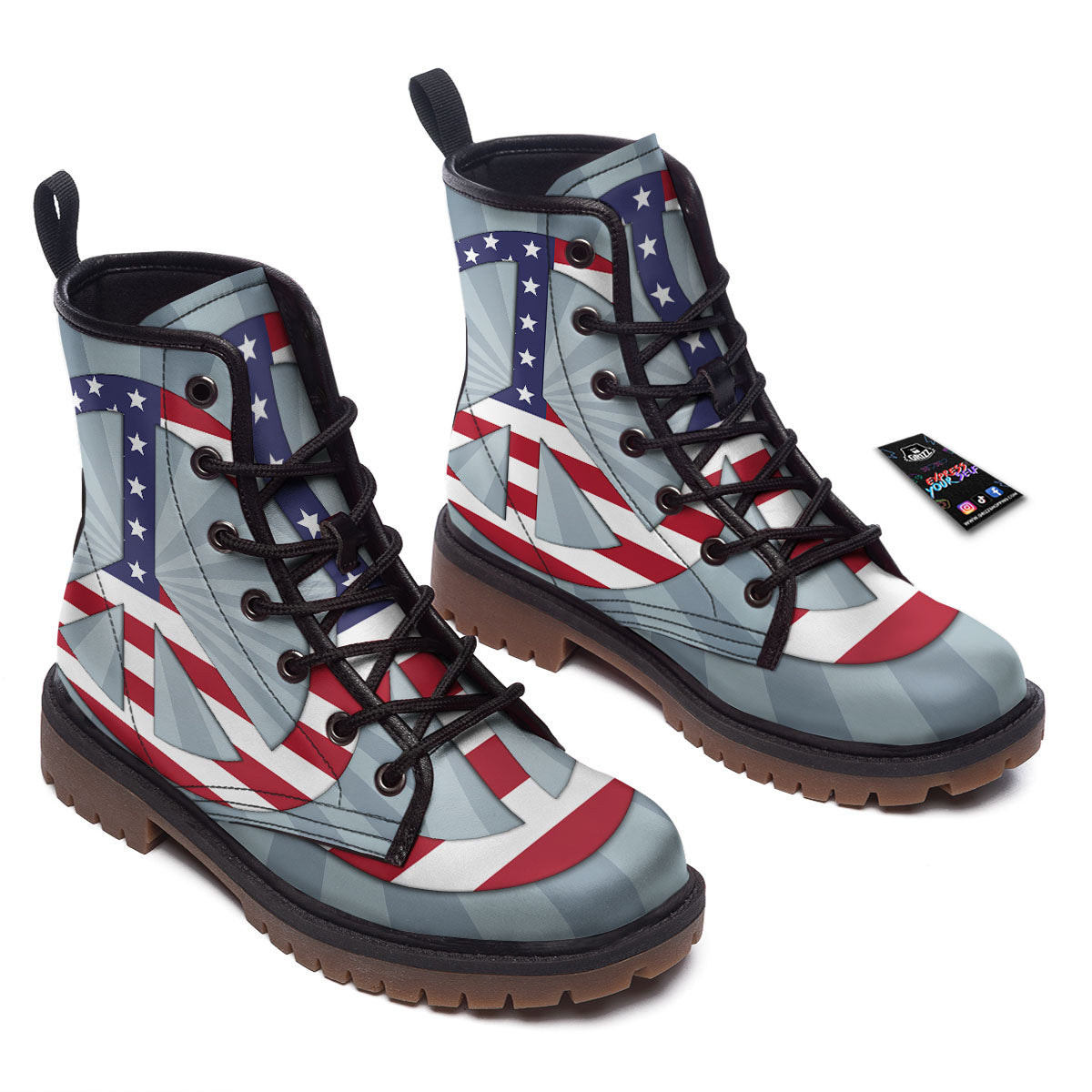 American Peace Flag Print Work Boots-grizzshop